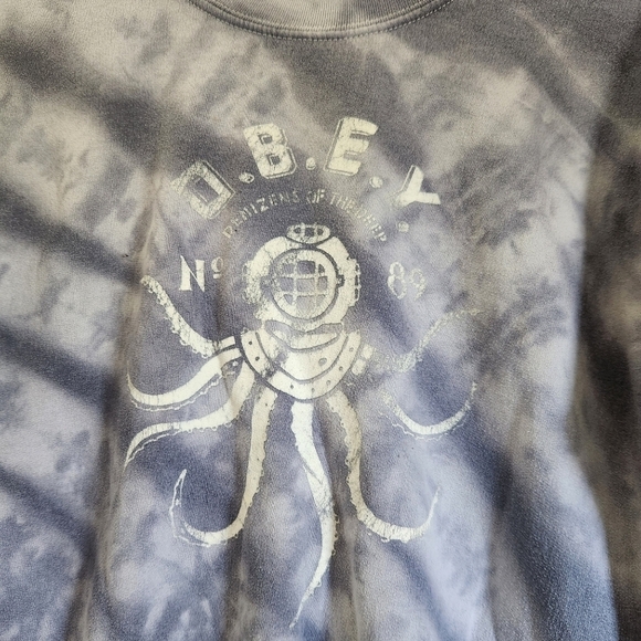 OBEY pull-on blue white tye dyed  long-sleeve sweater - Picture 4 of 10